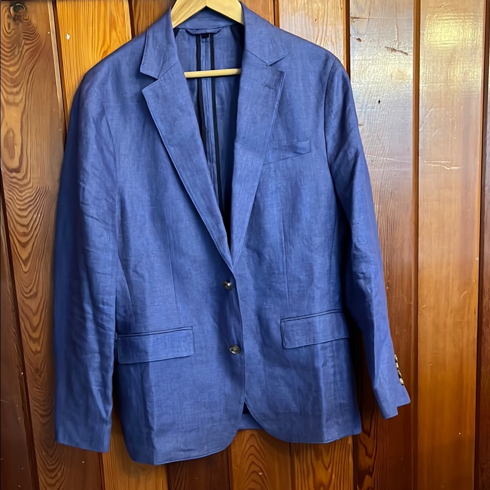 Bonobos Men's Linen Windowpane Blue Blazer 38R NWOT